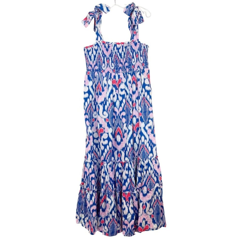 Crown & Ivy Blue & Pink Ikat Print Smocked Tiered Maxi Dress - Size XL